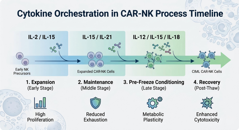 Cryopreservation Challenges and “Cytokine Cocktails”: Roles of IL-2, IL-15, and IL-21 in CAR-NK Process Research