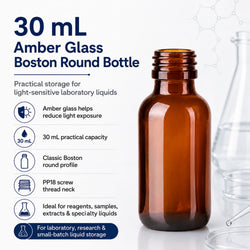 30 mL Amber Glass Boston Round Reagent Bottle with PP18 Screw Thread