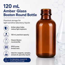 120 mL Amber Glass Boston Round Reagent Bottle with PP22 Screw Thread