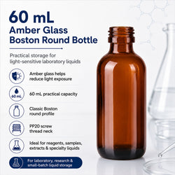 60 mL Amber Glass Boston Round Reagent Bottle with PP20 Screw Thread