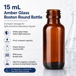 15 mL Amber Glass Boston Round Reagent Bottle with PP18 Screw Thread