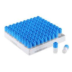 1.0 mL Cryo Tubes, External Screw Cap, Blue Concave Cap, Sterile, Open-Bottom Box, 100 Tubes/Box