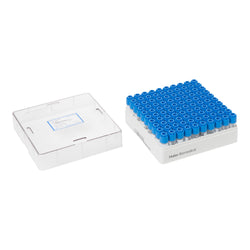 Pre-filled 2.0 mL Cryo Tubes, Triple-Code, Blue Concave Cap, Clear Self-standing Tube, 10×10 Cryobox, 100/Box, Sterile