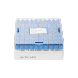 Pre-filled 2.0 mL Cryo Tubes, Triple-Code, Blue Concave Cap, Clear Self-standing Tube, 10×10 Cryobox, 100/Box, Sterile