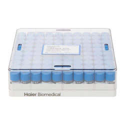 Pre-filled 0.5 mL Cryo Tubes, Triple-Code, Blue Flat Cap, Clear Self-standing Tube, 10×10 Cryobox, 100/Box, Sterile