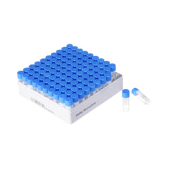 Pre-filled 1.5 mL Cryo Tubes, Triple-Code, Blue Flat Cap, Clear Self-standing Tube, 10×10 Cryobox, 100/Box, Sterile
