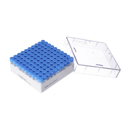 Pre-filled 1.5 mL Cryo Tubes, Triple-Code, Blue Flat Cap, Clear Self-standing Tube, 10×10 Cryobox, 100/Box, Sterile