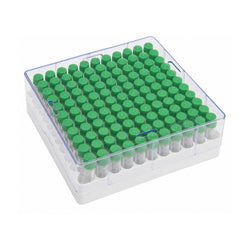 Pre-filled 0.5 mL Cryo Tubes, Triple-Code, Green Flat Cap, Clear Self-standing Tube, 10×10 Cryobox, 100/Box, Sterile