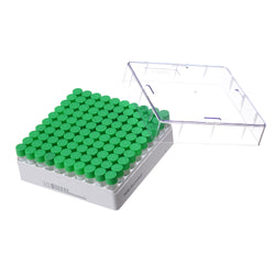 Pre-filled 1.5 mL Cryo Tubes, Triple-Code, Green Flat Cap, Clear Self-standing Tube, 10×10 Cryobox, 100/Box, Sterile
