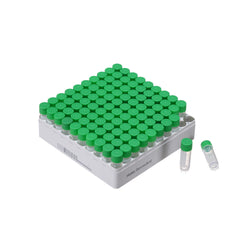 Pre-filled 1.5 mL Cryo Tubes, Triple-Code, Green Flat Cap, Clear Self-standing Tube, 10×10 Cryobox, 100/Box, Sterile