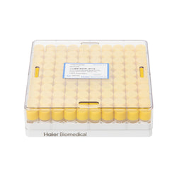 Pre-filled 0.5 mL Cryo Tubes, Triple-Code, Yellow Flat Cap, Clear Self-standing Tube, 10×10 Cryobox, 100/Box, Sterile