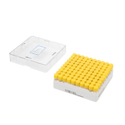 Pre-filled 1.5 mL Cryo Tubes, Triple-Code, Yellow Flat Cap, Clear Self-standing Tube, 10×10 Cryobox, 100/Box, Sterile