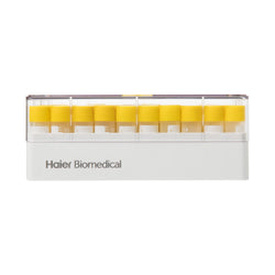 Pre-filled 1.5 mL Cryo Tubes, Triple-Code, Yellow Flat Cap, Clear Self-standing Tube, 10×10 Cryobox, 100/Box, Sterile
