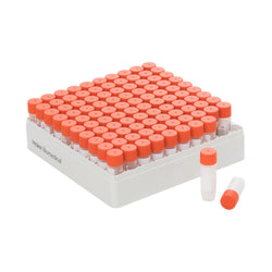 Pre-filled 1.5 mL Cryo Tubes, Triple-Code, Red Flat Cap, Clear Self-standing Tube, 10×10 Cryobox, 100/Box, Sterile