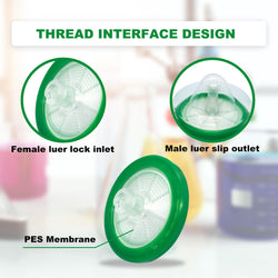 Sterile Syringe Filter-PES-0.22um Pore Size (Female Luer Lock + Male Luer Slip) - Biofargo - 