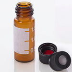 1.8mL Amber Glass ABC Vial with Writing Patch and Black Polypropylene ABC Cap with PTFE/Red Silicone Liner - HPLC Autosampler Vials - 100/Case - Biofargo - Biofargo - 