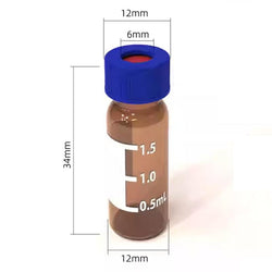 2 mL Amber Screw Top Vials & Blue Caps 12 x 32 mm (12 mm Cap) - HPLC Autosampler Vials - Certified - 500/Case - Biofargo - Biofargo - 