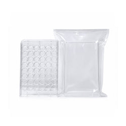 Sterile 48 well tissue culture treated cell culture plate made of clear polystyrene with flat bottom and lid