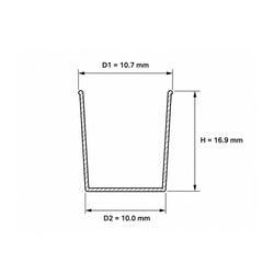 96 well cell culture plate single well dimension drawing showing D1 10.7 mm D2 10.0 mm and H 16.9 mm