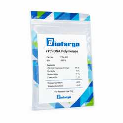 Biofargo rTth DNA Polymerase, 250 U, in a labeled resealable reagent pouch for PCR and RT-PCR applications.