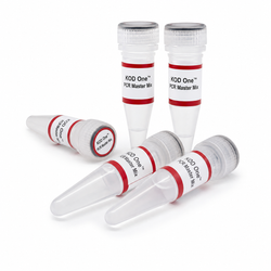 Five tubes of KOD One™ PCR Master Mix with clear red-and-white labels on a clean white background.