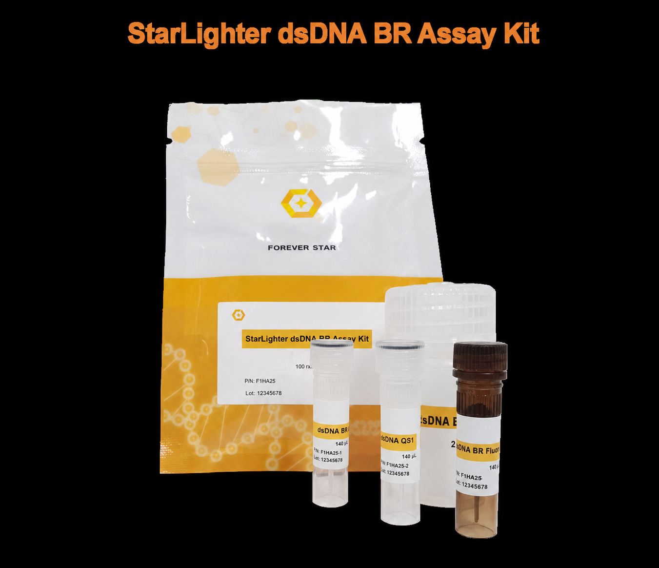 StarLighter dsDNA BR Assay Kit for 2–1,000 ng quantification using a Qubit fluorometer or microplate reader