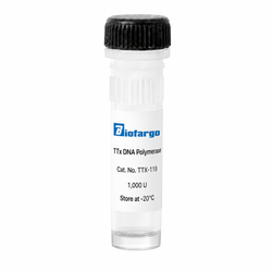 Biofargo TTx DNA Polymerase, Cat. No. TTX-119, 1,000 U vial containing a clear, colorless enzyme solution.