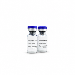 Two vials of Biofargo Human NK Cell Purification Cocktail K005 on a white background.
